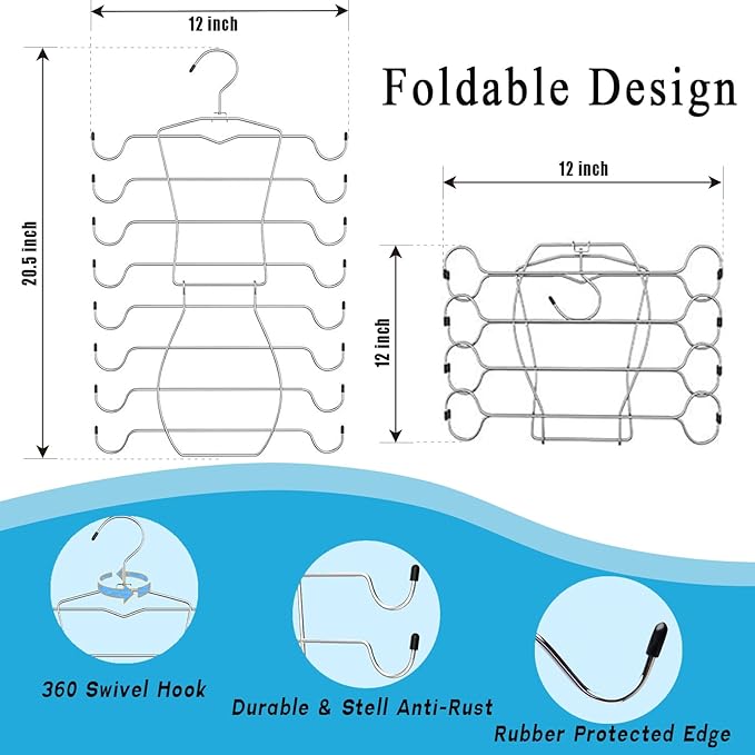 2 Pack Vest Hanger and 2 Pack Leggings Organizer Save Space, Sports Bra Metal Yoga Pants Hanger, Hanging Closet Organizer with 20 Clips and Storage for Hats Vests Shorts