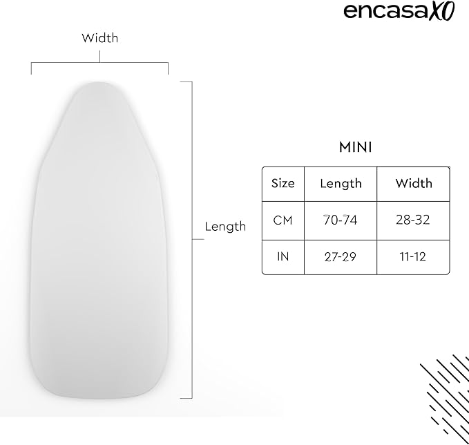 Encasa XO Ironing Board Cover and Pad 28"x12" - Thick 2mm Foam Padding, Drawstring Tightening & Lock, Heat Reflective, Scorch & Stain Resistant, Mini Ironing Board - Silver Premium