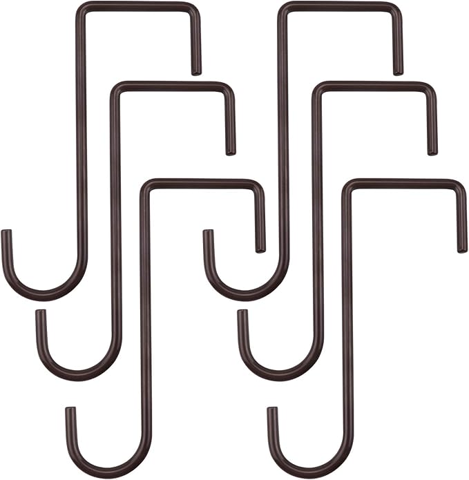 6 Pack 2 x 6 inch Fence Hooks Patio Hooks Brown Powder Coated Steel Hangers fits Easily for Vinyl Fences Indoor & Outdoor Hanging Lights, Plants & Planters, Bird Feeder, Pool Equipment