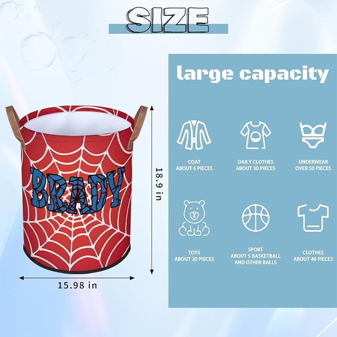 Spider Wed Personalized-Laundry-Hamper-Basket for Kids Custom Name Collapsible Storage Organizer Bin Dirty Clothes Toys Hamper for Boys Nursery in Laundry, Bedroom, Bathroom Wed-2