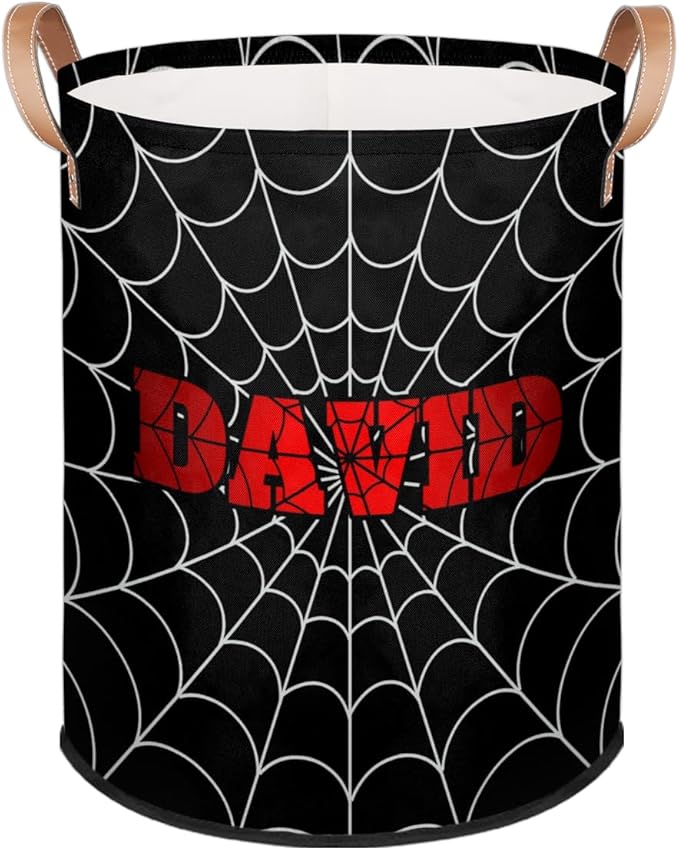 Spider Wed Personalized-Laundry-Hamper-Basket for Kids Custom Name Collapsible Storage Organizer Bin Dirty Clothes Toys Hamper for Boys Nursery in Laundry, Bedroom, Bathroom Black