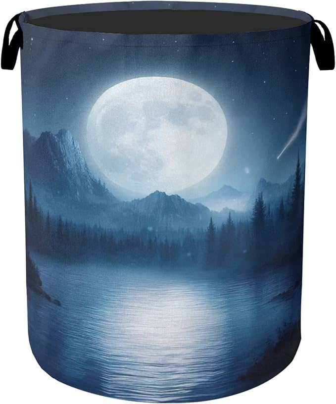 Full Moon Starry Sky Forest Laundry Basket - Heavy Duty 60L Dirty Clothes Organizer, Water Resistant Foldable Hamper for Men Women