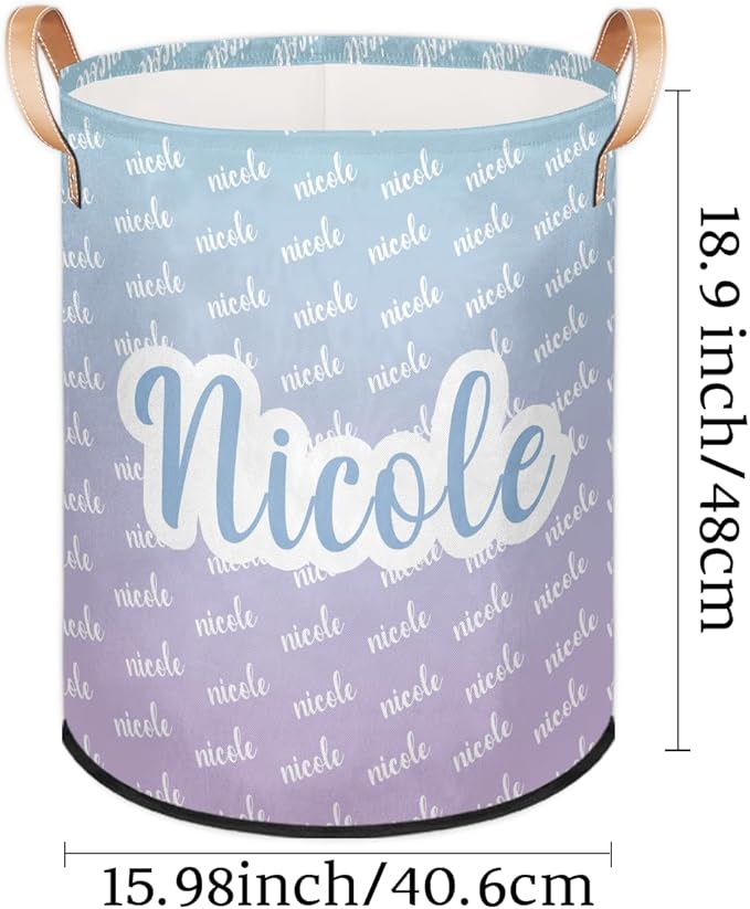 Custom Name Laundry-Hamper, Personalized Kids-Clothes-Hamper Foldable with Name, Customized Storage Basket with Handles Waterproof Gift for Boys Girls Baby Women,Gradient Green Purple