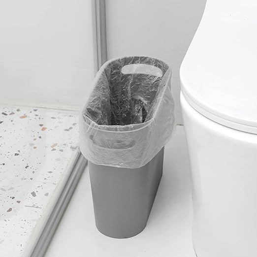 rejomiik Small Trash Can, Slim Garbage Can Plastic Waste Basket with Handles 3.5 Gallon Container Bin for Narrow Spaces Bathroom, Bedroom, Kitchen, Office at Home, 2 Pack Grey