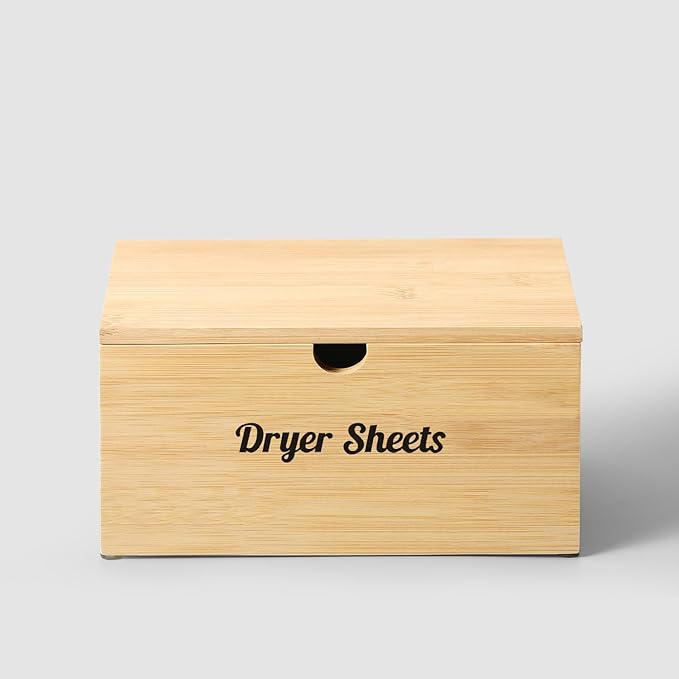 Bamboo Dryer Sheet Holder with Lid, Dryer Sheet Container for Laundry Room, Laundry Sheets Dispenser Box, Storage Organization for Fabric Softener Sheets