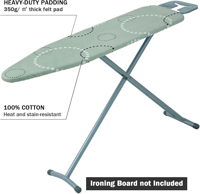 Ironing Board Cover and Pad Standard Size 15" x 54",3 Pairs of Hook and Loop Fastener Straps,Elastic Edges,Cotton Iron Board Cover with Scorch Resistant Thick Padding(Geometric Circle)