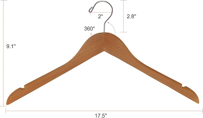 Quality Semi Curved Wooden Suit Hangers, 20-Pack Smooth Finish Solid Wood Coat Hanger with Swivel Hook, Jacket, Pant, Dress Clothes Hangers (Natural, 20)