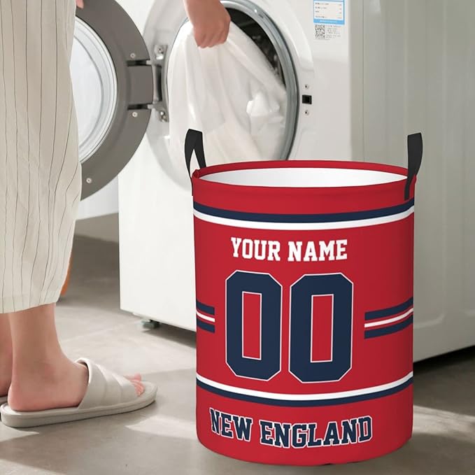 Custom New England Laundry Hamper Personalized Laundry Basket Customized Name And Number Collapsible Storage Basket for Bedroom Bathroom Living Room Gifts