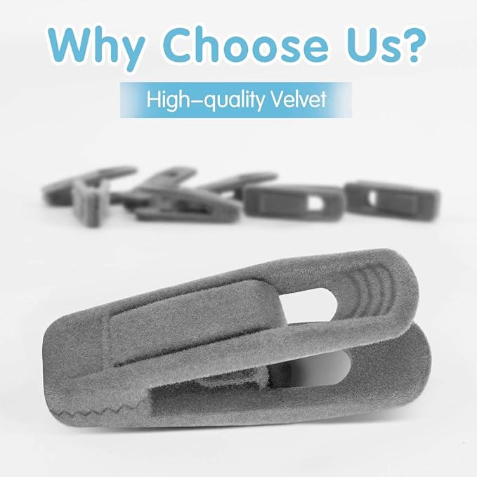 Grey Velvet Hangers Clips 50 PCS, Non-Slip Velvet Skirt Hanger Clips for Velvet Hangers, Strong Finger Clips Perfect for Kids Velvet Hangers Skirt Pant Clothes Gray Velvet Hangers