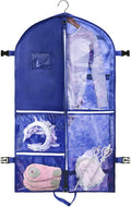 1 Pack Garment Bag for Travel Storage,Dance Costumes Competition Bag,Girls Dress Recital Dance Bag Kids Garment Bags for Hanging Clothes,Clear Cheer Uniform Garment Bag with Buckle.Blue