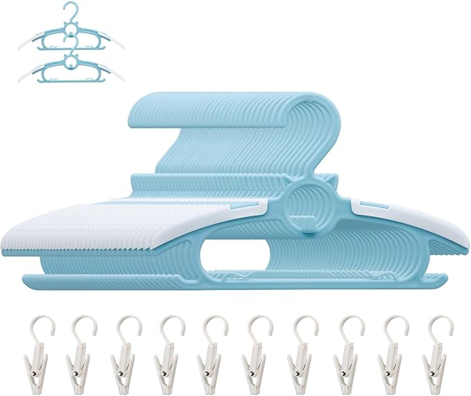 50pcs Blue Baby Hangers, Non-Slip and Extendable Laundry Infant Pant Hanger for Newborn Clothes Hangers,11"-14'' Adjustable Children Coat Hanger for Girl Boy Toddler Kids Child.