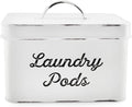 AuldHome Design Enamelware Laundry Pod Holder; Rustic White Laundry Pod Storage Container