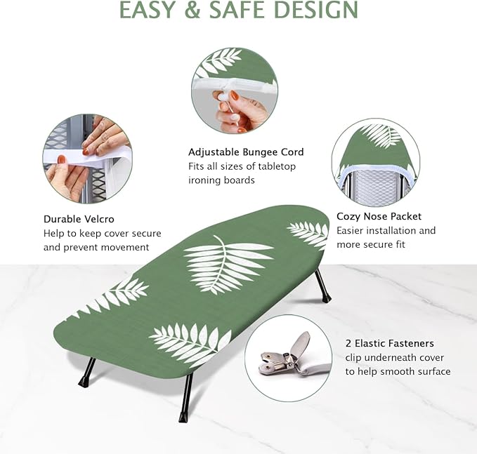 SheeChung 12.5"x32" Small Ironing Board Cover and Pad,Fits Mini Table Top Ironing Board,Extra Thick Padding,Elastic Cord&Fasteners,Heat Resistance(Ironing Board Not Included)