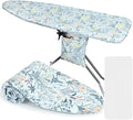 FIOBEE Ironing Board Cover and Pad Extra Thick Iron Board Pad with Heat-Resistant Mesh Padded Iron Board Covers Adjustable Buckle & Elastic Edges for 15x54 Standard Size Ironing Board, Grey Flower