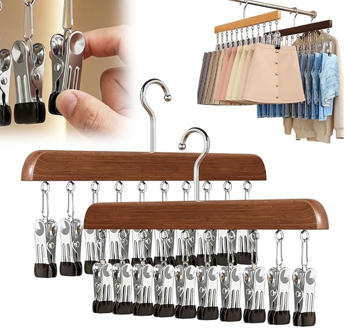 Closet Organizer with 10 Clips, Legging Organizer for Closet, Leggings, Jeans, Hats, Shorts, Socks, 360° Rotating Space Saving Hanging Clothes (Vintage 10 Clips, 2Pcs)