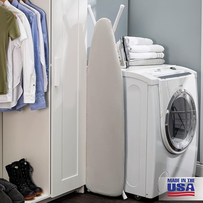Full Size Ironing Board Made in USA – Space Gray by Seymour Home Products 4 Heavy-Duty Steel Legs Perforated Top for Steam Includes Cover & Pad Sturdy, Foldable Iron Board for Home & Laundry