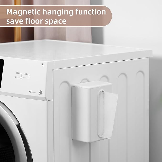 Magnetic Dryer Sheet Holder for Laundry Room, Dryer Sheet Container ,Dryer Sheet Dispenser,Wall Dryer Sheet Box for Laundry Organization and Storage,Plastic Fabric Sheet Holder with Lid,Cream White