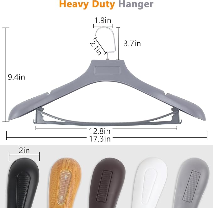DEDU Plastic Extra Wide Shoulder Suit Hangers for Men 15 Pack Width 17.7", Grey Sweater Hangers no Shoulder Bump Non Slip for Thick Sweaters, Clothes Hangers with Pants Bar & Metal Hook