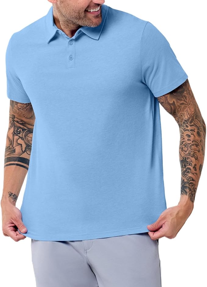 INTO THE AM Polo Shirts for Men - Slim Fit Short Sleeve Collared Shirt S - 4XL Fitted Collar Polos for Work