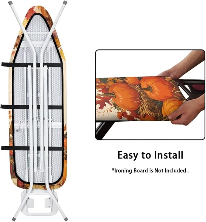 Iron Board Cover and Pad Thanksgiving Pumpkin Print Standard Size Soft Stain Resistant Extra Wide Ironing Board Cover with Hook and Loop 54x15 inches