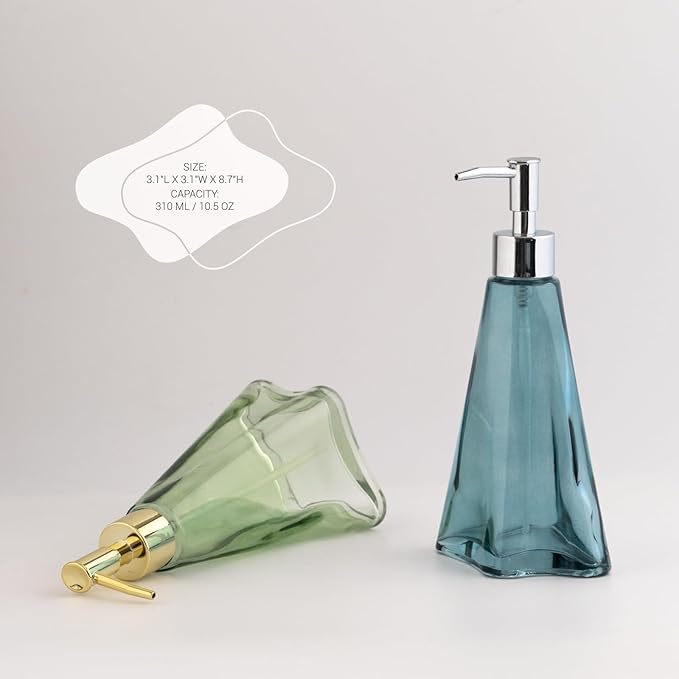 EMPO Vintage Elegant Glass Soap Dispenser, Liquid Soap/Sanitizer/Shampoo Bottle with Golden ABS Pump, Rustic Farmhouse Decor Hand Soap Dispenser Bathroom Accessories (Ripple Yellow-Green)