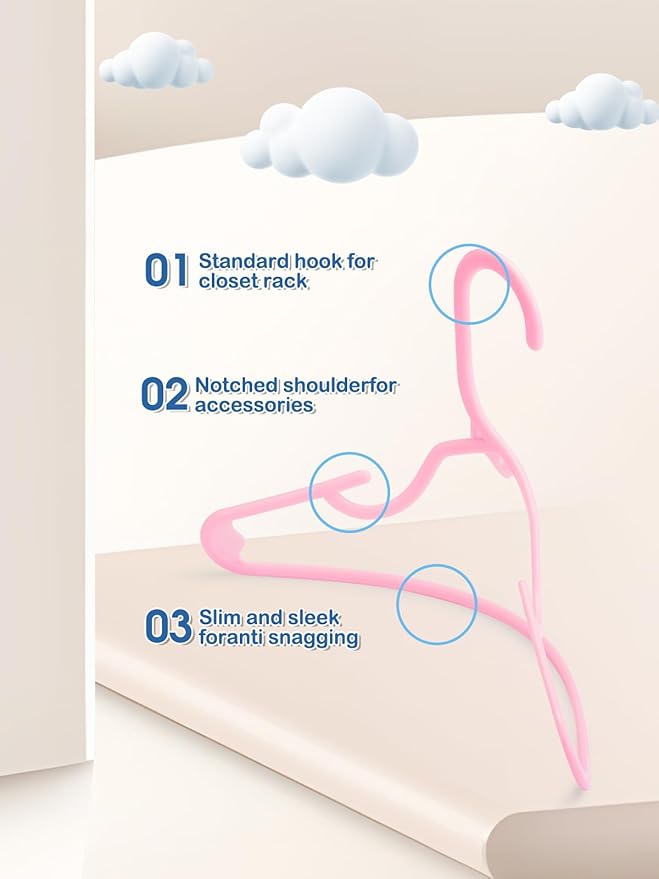 SMARTOR 60 Pack Baby Hangers - 11.7 Inch Plastic Baby Hangers for Closet - Childrens Hangers for Clothes & Infant Hangers for Closet - Closet Hangers for Daily Use - Pink