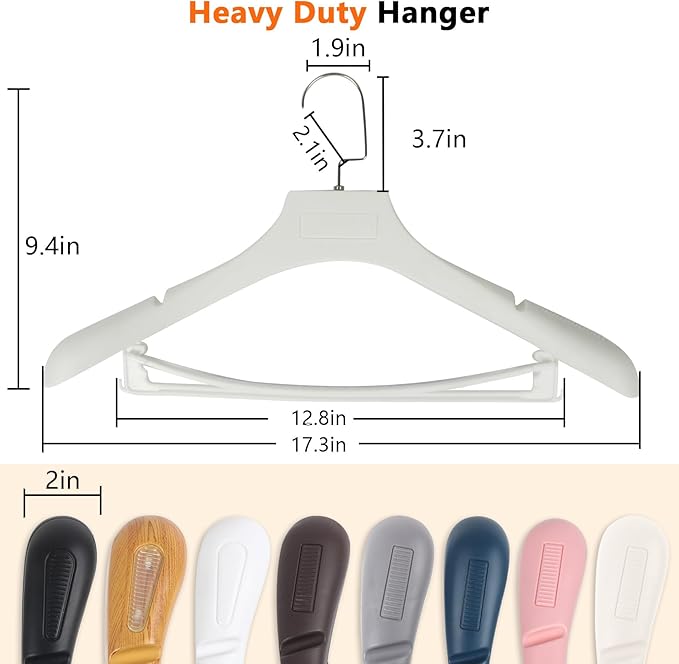 DEDU Suit Hangers for Men 15 Pack Width 17.7", Ivory White Coat Hangers no Shoulder Bump Non Slip for Thick Sweaters, Plastic Extra Wide Shoulder with Pants Bar & Metal Hook