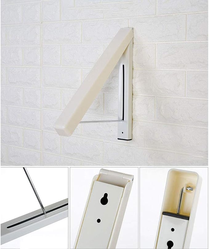 Folding Clothes Hanger Rack, Clothes Laundry Drying Rack Wall Mounted, Retractable Garment Hanger, Easy to Install, Strong Load-Bearing, Collapsible Clothes Dry Rack for Balcony, Bedroom, White