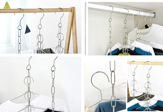 Falytemow Stainless Steel Space Saving Hanger Chains Magic Hangers Closet Space Saver Hanger Organizer Cascading Hangers Gain 80% More Space Set of 6