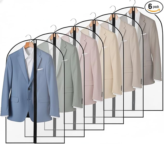 6 Pack Garment Bags 60 * 100cm, 40in PEVA Translucent Garment Covers, Suit Storage Bags, Dress Organizer Bags Used To Protect Shirts, Winter Coats, Jackets