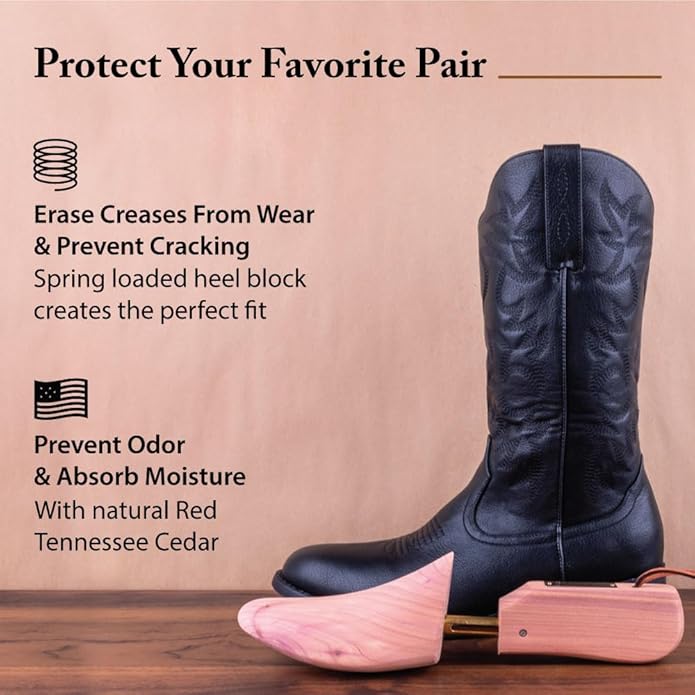 FootFitter Western Cedar Boot Tree for Cowboy Boots, Shoe Trees for Men & Women, USA-Grown Cedar Preserves Shape & Freshness