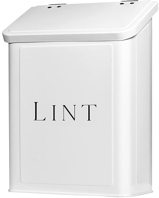 Magnetic Lint Bin for Laundry Room, 2.5L Space-Saving Laundry Trash Can, Wall Mounted or Freestanding Dryer Lint Holder, White Farmhouse Design