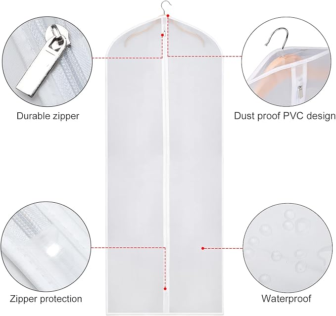 Zilink Garment Bags for Long Dresses 60-inch Translucent Suit Bag with Full-Length Zipper (Set of 6) for Dance Costumes Gown Dress Clothes Storage [Upgraded Version]