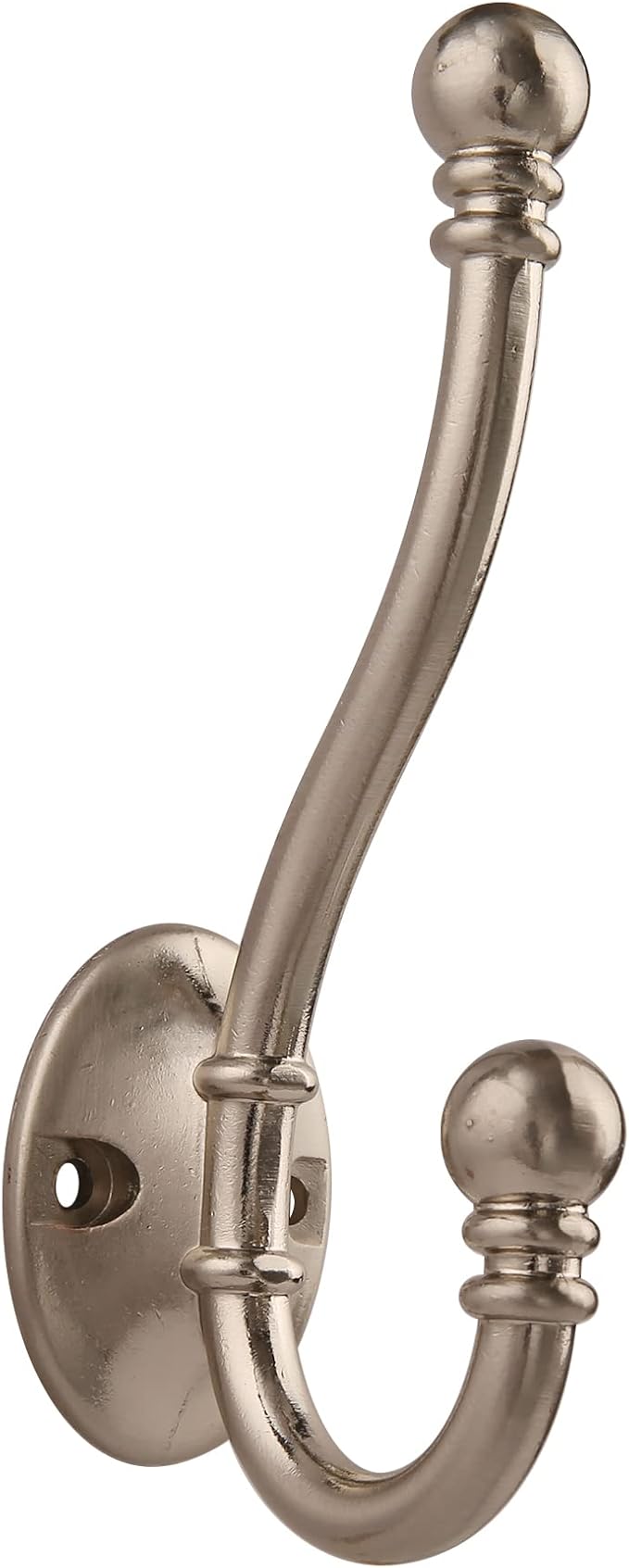 HASWARE 6 PCS Double Prong Robe Hook, Large Dual Coat Hooks with 12 Pieces Screws Wall Mounted Hooks Robe Antique Hooks Hangers Heavy Duty for Home Coats Hat Clothes Hanger Towel Keys (Satin Nickel)