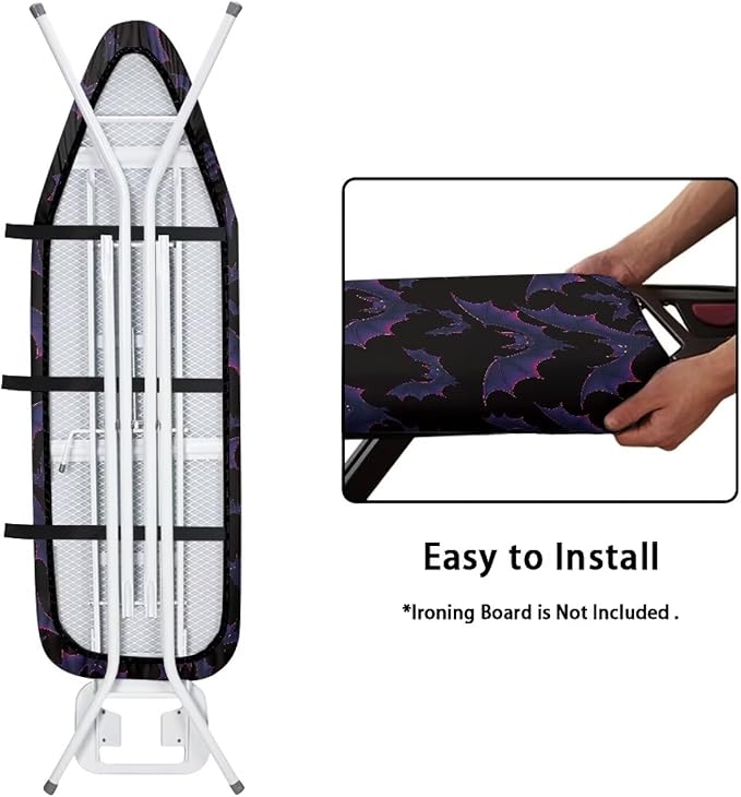 SEANATIVE Gothic Ironing Board Cover Stain Resistant Pad Covers Durable Purple Bat Iron Board Protective Covers with Elastic Edge, Easy Installation