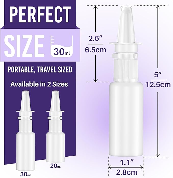 JULLY! 3-Pack 30ML Unique Mist Nasal Sprayer - Empty Refillable Pump Sprayer for Nose, Medical, Home Remedy, Saline. Improved Modern Design, Sturdy HDPE Plastic, Easy to Use Dosage Mechanism