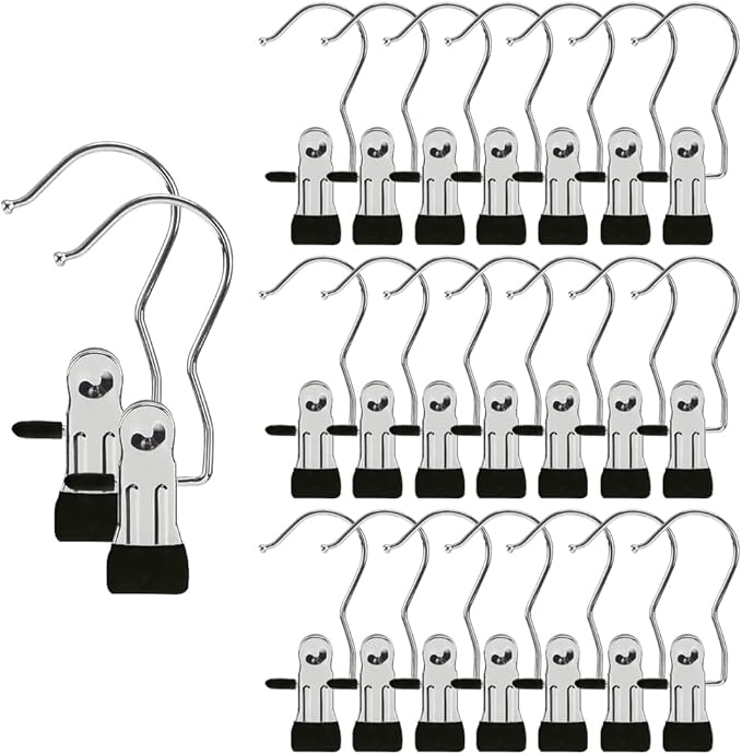 Hangers Clips,Stainless Multi Function Clip Hooks,Laundry Hanging Hooks Clips,Closet Hangers,Boot Clips， Hats Clips,Socks Clips,Pants Clips, Bras Clips (30, Black)