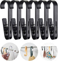 6Pcs Laundry Hooks with Clips Hanger Closet Organizer Clamps Hanging Socks Boot Bras Towels Shower Pegs for Bathroom Wardrobe Kitchen Office Holders Clothes Pins Outdoor, Black