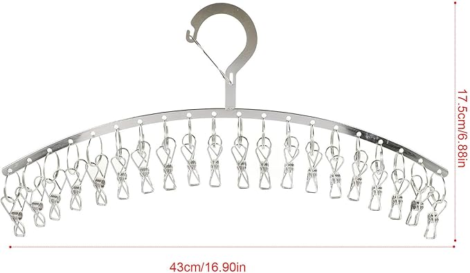 PRETYZOOM 2 Pack Laundry Drying Rack with 20 Clips, Stainless Steel Clothes Hanger, Windproof Drying Rack for Socks, Underwear, Scarves, Diapers