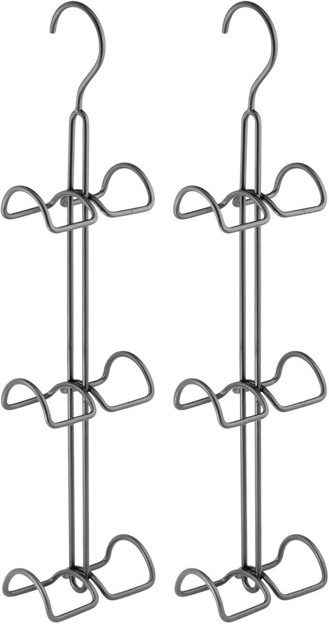mDesign Metal Wire Over The Closet Rod Hanging Storage Organizer Hanger for Storing and Organizing Purses, Backpacks, Satchels, Crossovers, Handbags - 2 Pack - Graphite Gray