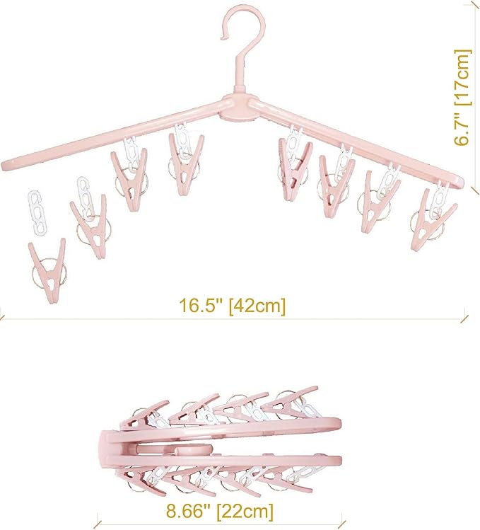 Foldable Clothes Travel Hangers with Clips Clothes Drying Racks Socks Lingerie Plastic Non Slip Skirt Hangers Closet Laundry Organization Hangers Pnk