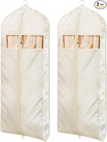 Univivi Super Soft Satin Garment Bags for Hanging Clothes, 60 Inch Zippered Dress Cover with Gussets, Breathable & Non-smell for Dresses, Coats, Jackets, Shirts, 2 Pack - Apricot