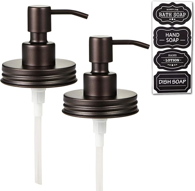 Amolliar Mason Jar Liquid Soap Dispenser Lid, Rust Proof Stainless Steel, Cute Farmhouse Decor for Kitchen, Bathroom, Bath, Refill Liquid Soap Pump for Hand Soap, Dish Soap, Lotion Soap,Bronze 2 Pack