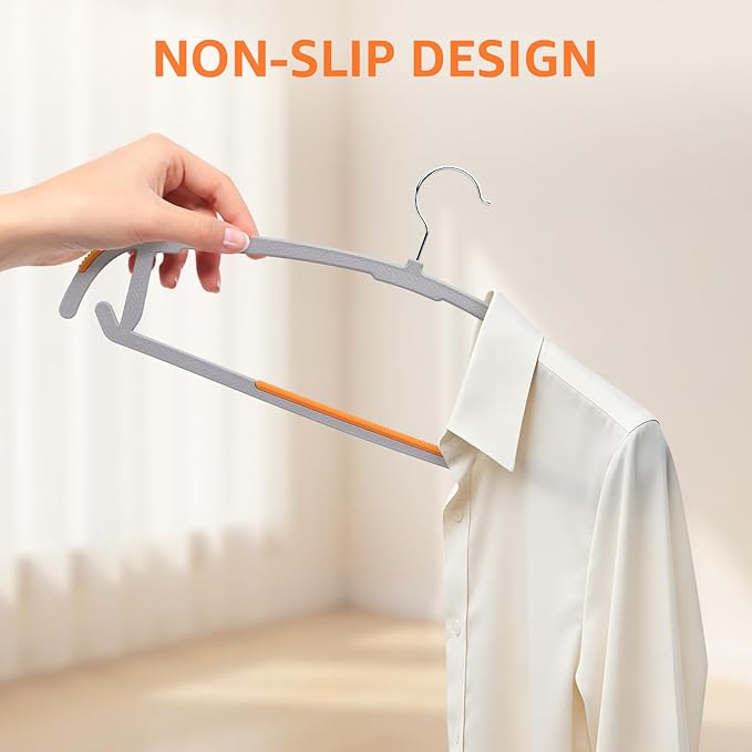 Yolife Plastic Clothes Hangers 50 Pack with Non-Slip Pads, 17.5" L × 8.3" H Heavy Duty Hanger with 360° Swivel Metal Hook, Slim Space Saving Hangers for Closet Organizer, Gray & Orange