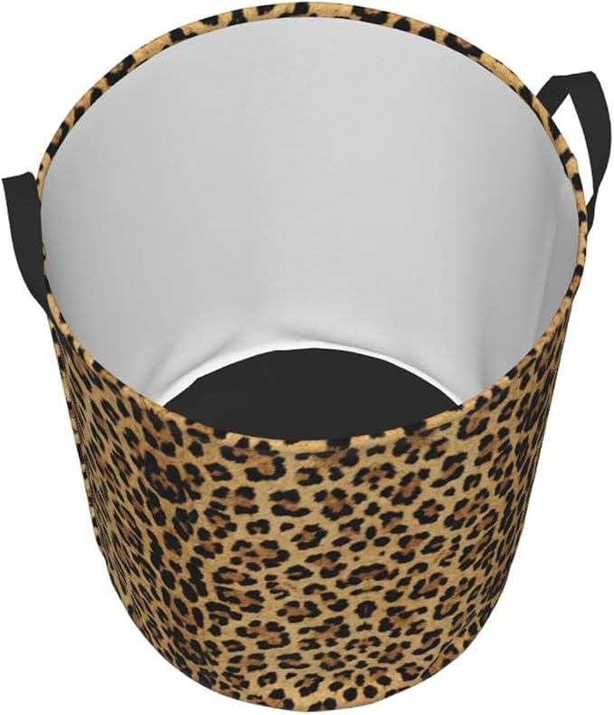 Brown Leopard Print Round Laundry Hamper Animal Cheetah Storage Basket Toys Clothes Organizer Bin For Home Bathroom Bedroom Dorm Nursery, 38l