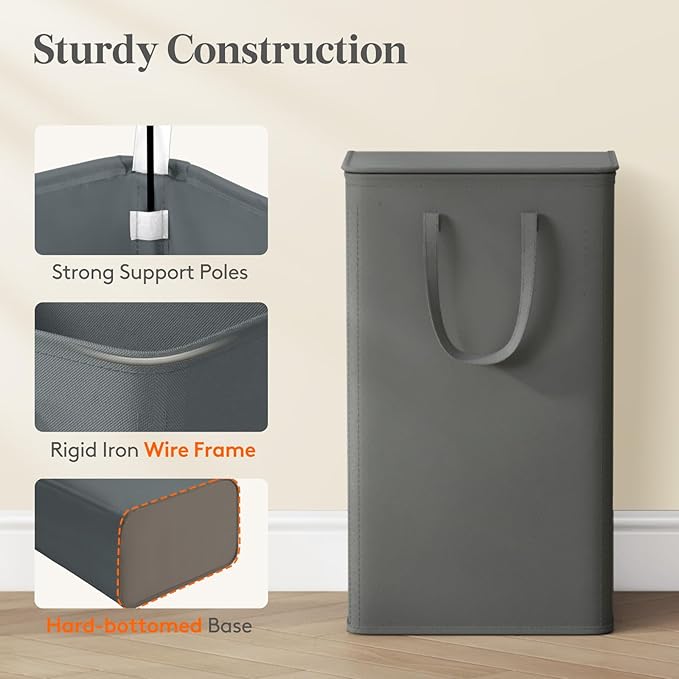 Lifewit 105L Large Big Laundry Hamper, Laundry Basket with Lid, Dirty Collapsible Clothes Storage with Easy Carry Extended Handles, Tall Hampers for Bedroom Laundry Room, Gray, 1 Pack