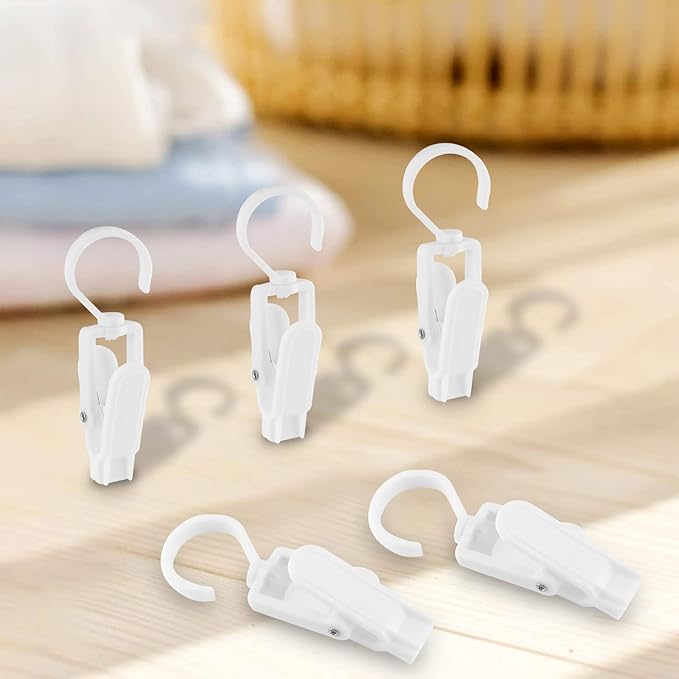 10 PCS Laundry Hooks Clip, Plastic Clothes Pins, Super Strong Hanger Clips, Swivel Hooks Clip for Clothing Store Home Office & Workshop, White
