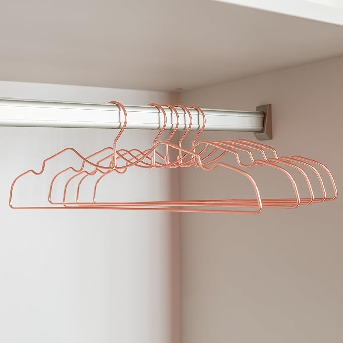 Metal Clothes Hanger, Ultra Slim & Short Neck Hanger,Space Saving Durable Non-Slip Felt Hangers, Closet Organizer (Rosy Gold)