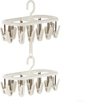 Clothes Drying Hanger with 12 Clips 2 Pack Folding Portable Hanging Drying Rack,Drip Foldable Hanging Rack 360° Rotatable Hook Clips
