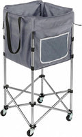 Laundry Cart with Wheels, 35.9"H Stand-Up No-Bend Rolling Laundry Basket, Locking Brakes, 360 Swivel Rubber Wheels, Fold-Flat Space-Saving Stainless Steel Frame, Removable Washable 600D Oxford Bag